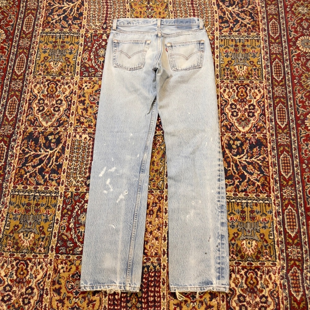 VTG 90s Levis 501 Light Wash Distressed Button Fly Straight Leg Jeans 31x36 USA